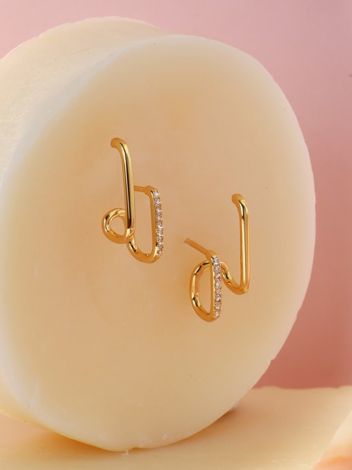 CHARME Brass Rhinestone Double line Geometric Minimalist Stud Earring 1