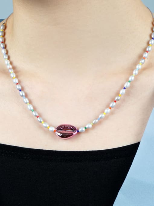 ZZ N200007A Stainless steel Freshwater Pearl Multi Color Irregular Bohemia Necklace