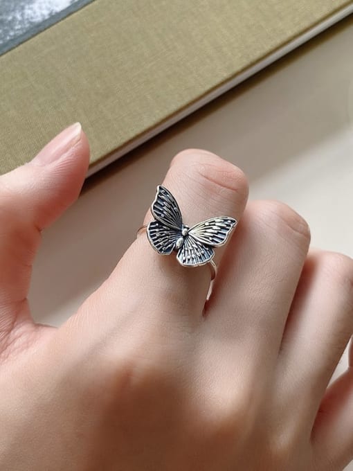 Boomer Cat 925 Sterling Silver Butterfly Vintage Band Ring 2