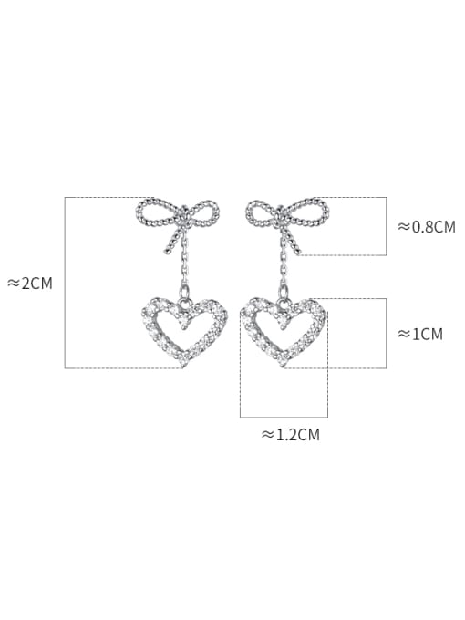 Rosh 925 Sterling Silver Cubic Zirconia Heart Minimalist Drop Earring 2