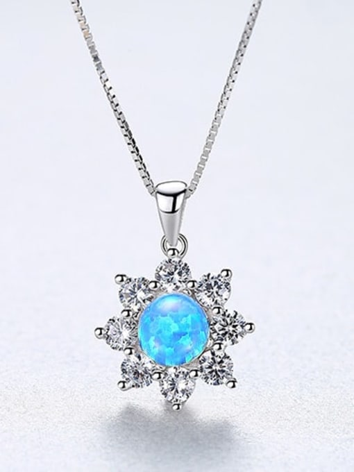 Blue 20F07 925 Sterling Silver Simple Opal Inlaid Zircon Sun Flower  Necklace