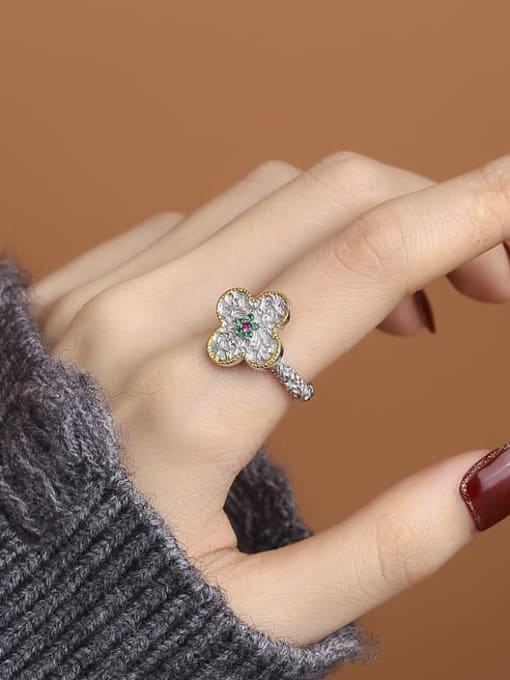 KDP-Silver 925 Sterling Silver Cubic Zirconia Clover Classic Band Ring 1