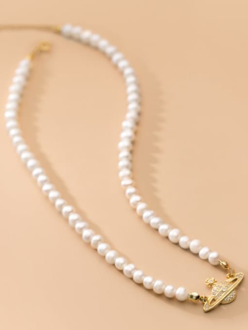 Rosh 925 Sterling Silver Rhinestone Star Minimalist  Imitation pearls Necklace 0