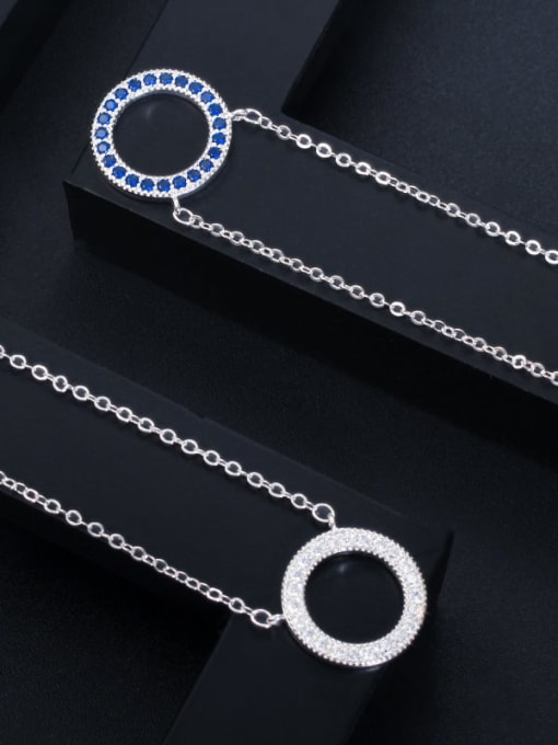 Blue Pendant (with chain) Brass Cubic Zirconia Luxury Round  Earring and Necklace Set