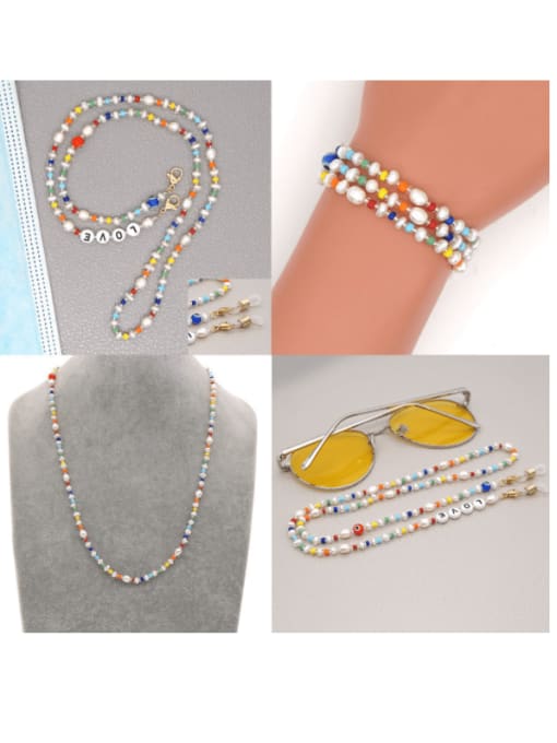 Roxi Stainless steel Imitation Pearl Multi Color Letter Bohemia  Hand-woven Necklace 3
