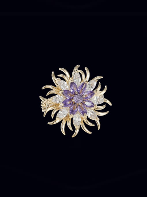 purple Brass Glass Stone Flower Luxury Brooch