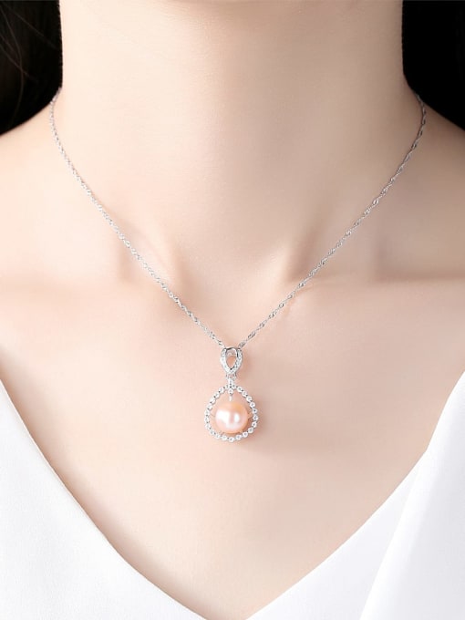 CCUI 925 Sterling Silver 3A Zircon Freshwater Pearl Pendant Necklace 1