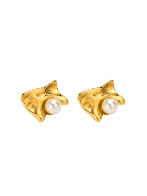 18K gold Titanium Steel Imitation Pearl Bowknot Vintage Stud Earring