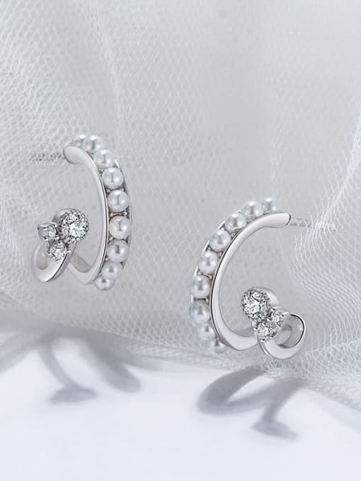 RINNTIN 925 Sterling Silver Imitation Pearl Geometric Minimalist Stud Earring 3