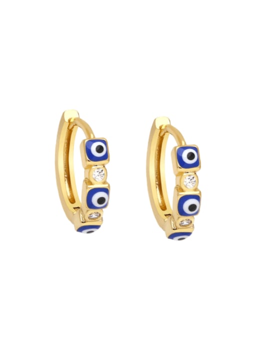 Dark blue Brass Enamel Evil Eye Vintage Huggie Earring
