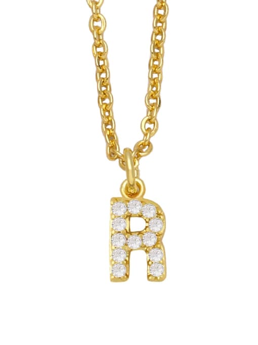 R Brass Cubic Zirconia Letter Vintage Necklace
