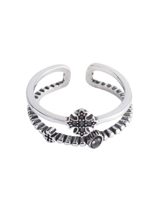 XBOX 925 Sterling Silver Rhinestone Flower Vintage Stackable Ring 0