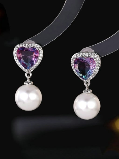 Gradient Brass Glass Stone Heart Luxury Earring