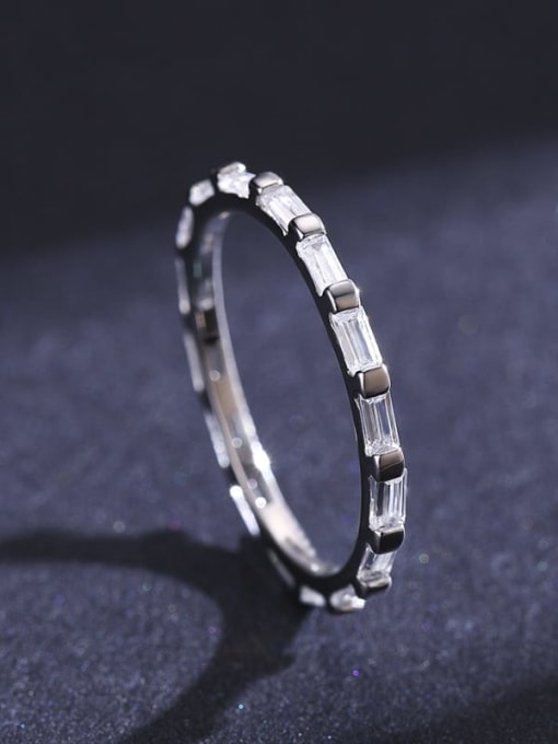 MODN 925 Sterling Silver Cubic Zirconia Geometric Minimalist Band Ring 2