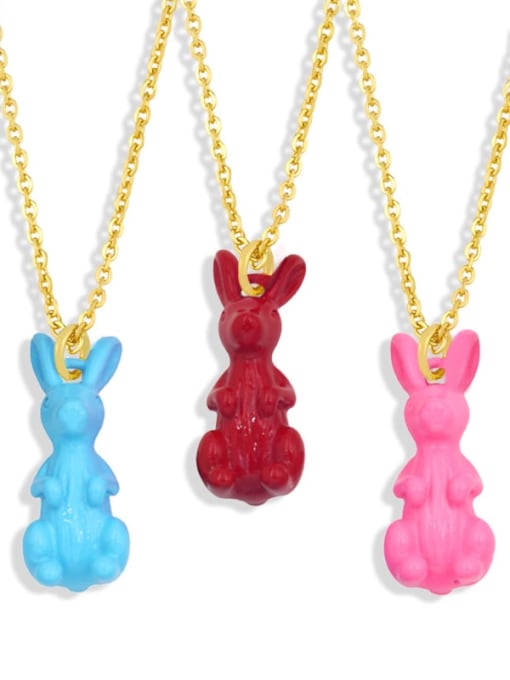 CC Brass Enamel Rabbit Vintage Necklace
