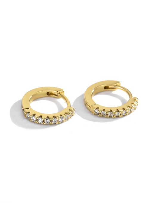 Gold single row drill Earrings 12mm Brass Cubic Zirconia Geometric Minimalist Huggie Earring