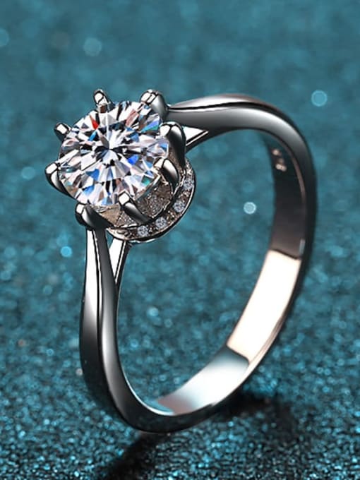 MOISS Sterling Silver Moissanite White Round  Engagement Rings