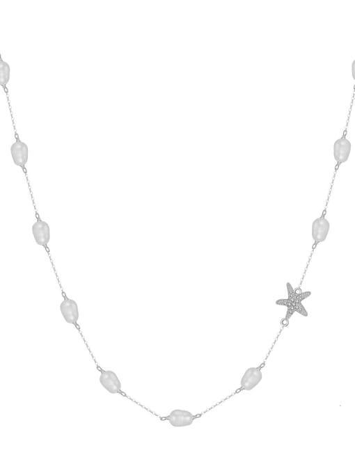 RINNTIN 925 Sterling Silver Imitation Pearl Star Dainty Necklace