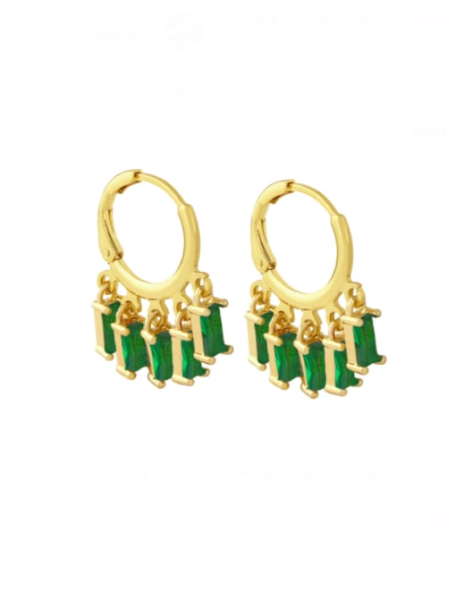 green Brass Cubic Zirconia Tassel Vintage Huggie Earring