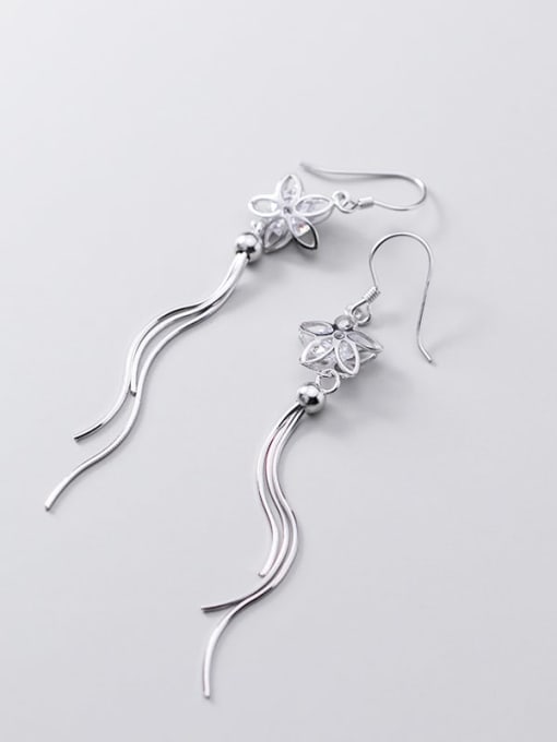 Rosh 925 Sterling Silver Cubic Zirconia White Tassel Minimalist Threader Earring 2