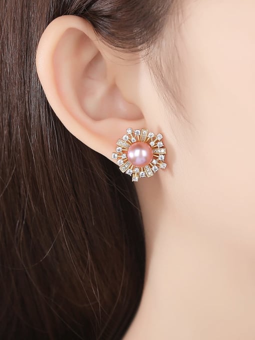 CCUI 925 Sterling Silver Cubic Zirconia Flower Statement Stud Earring 1