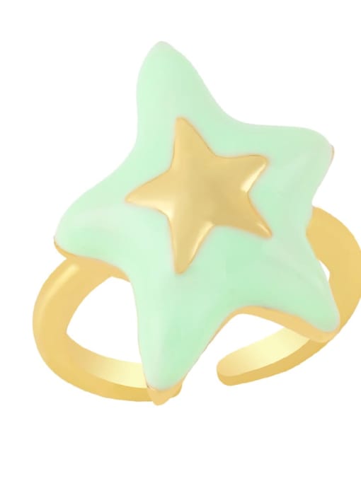 Light green Brass Enamel Five-pointed starTrend Band Ring