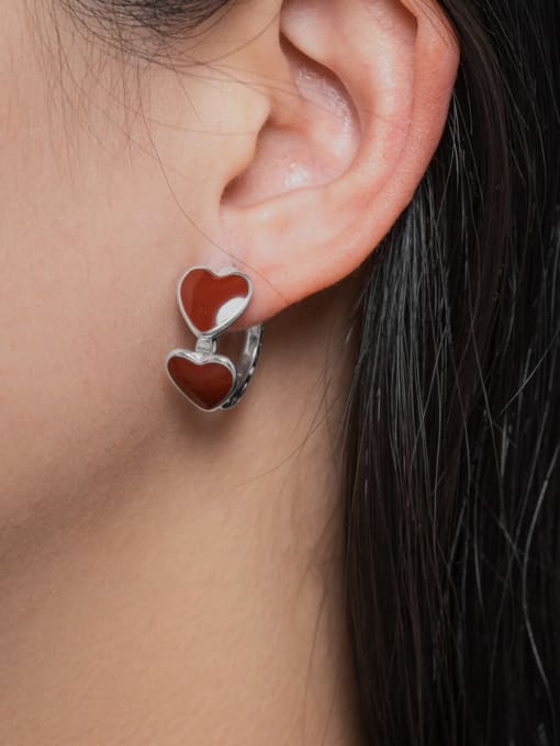XBOX 925 Sterling Silver Enamel Heart Minimalist Stud Earring 1