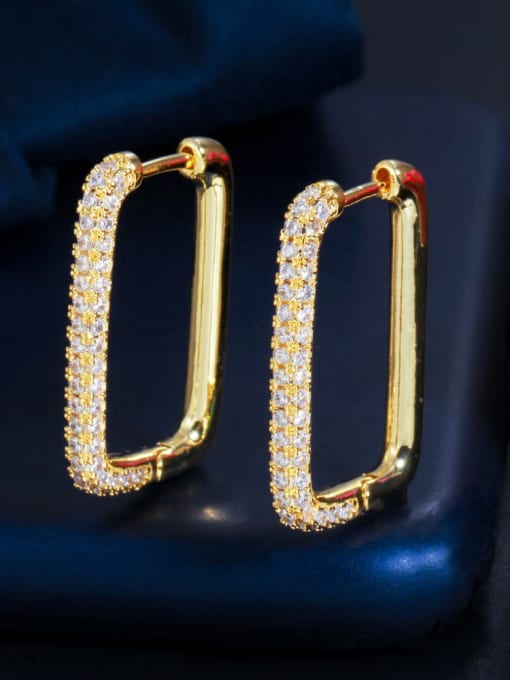 Gold white zirconium Brass Cubic Zirconia Geometric Luxury Huggie Earring