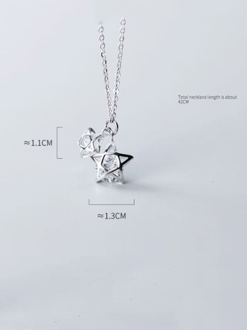 Rosh 925 Sterling Silver Cubic Zirconia simple multi diamond Pentagram fashion hollow Necklace 3