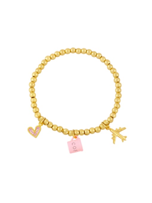 Pink Brass Rhinestone Heart Vintage Beaded Bracelet