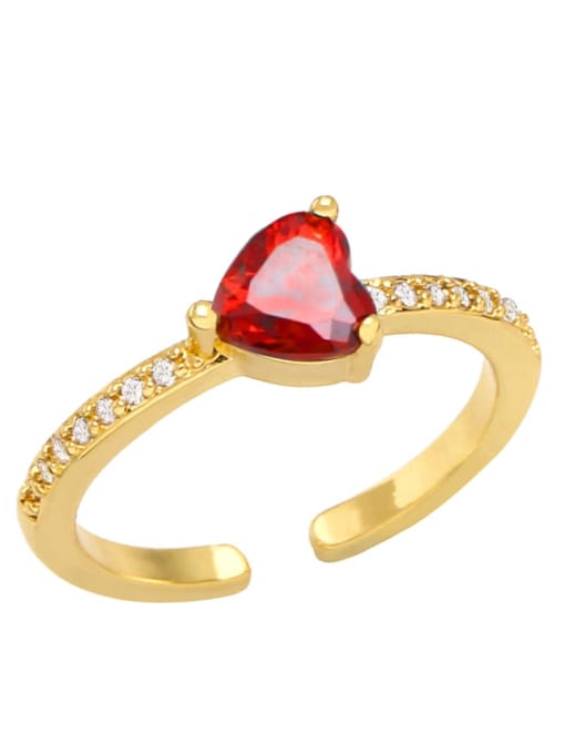 red Brass Cubic Zirconia Heart Minimalist Band Ring