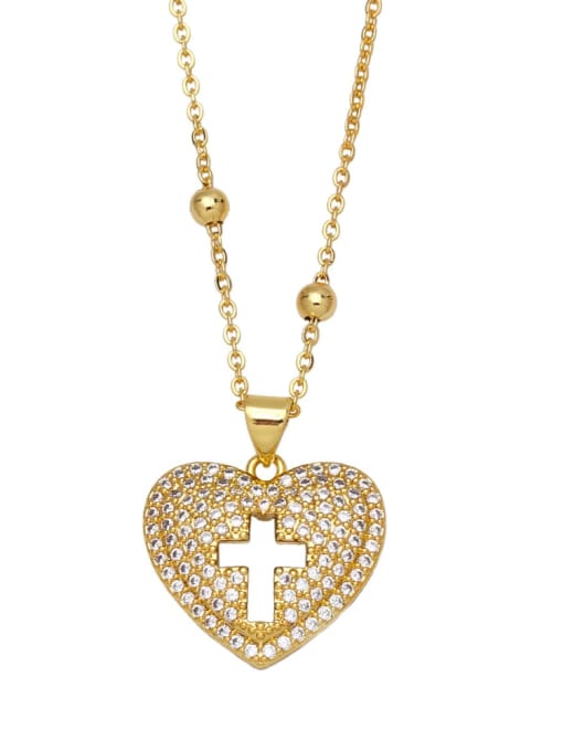 cross Brass Cubic Zirconia  Vintage Heart Pendant Necklace