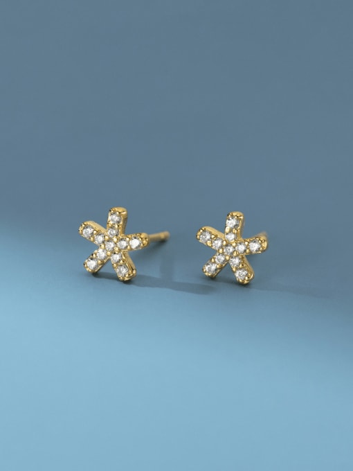 Gold 925 Sterling Silver Cubic Zirconia Flower Dainty Stud Earring