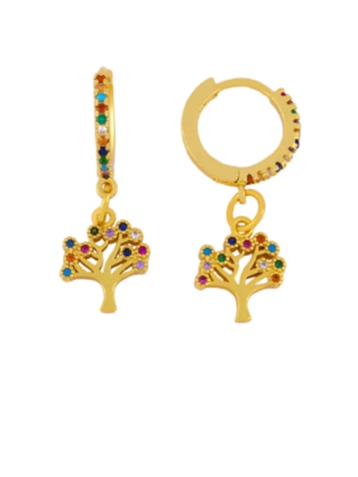 Tree of life Brass Cubic Zirconia Cross Vintage Huggie Earring