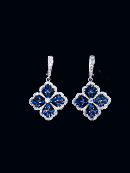 blue Brass Cubic Zirconia Clover Luxury Huggie Earring