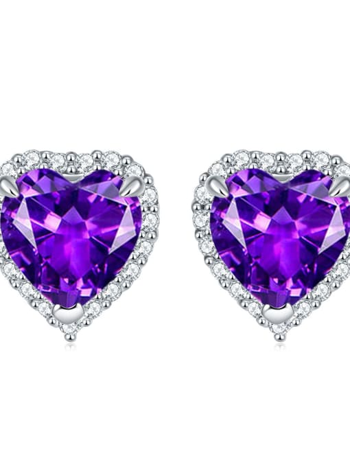 Purple blue 925 Sterling Silver Birthstone Heart Dainty Stud Earring