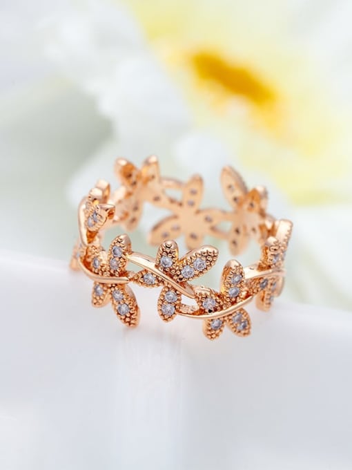 BLING SU Copper Cubic Zirconia Flower Dainty Free Size Ring 2