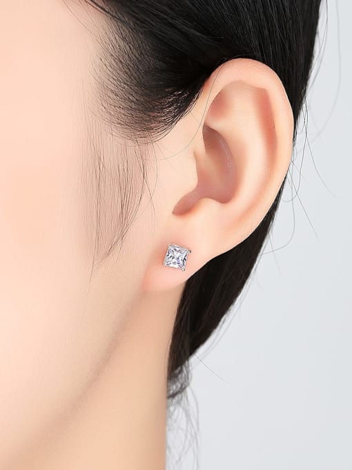 BLING SU 925 Sterling Silver Cubic Zirconia Square Minimalist Stud Earring 1