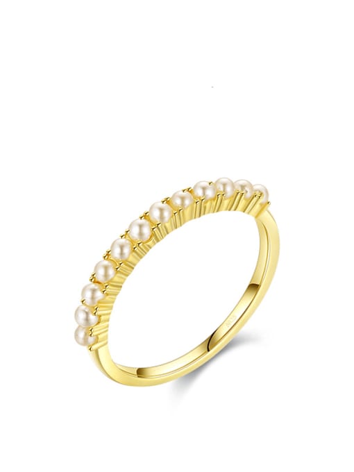 golden 925 Sterling Silver Imitation Pearl Irregular Trend Band Ring