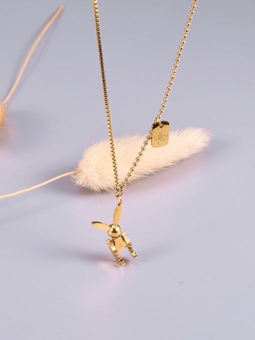 A TEEM Titanium Irregular Minimalist rabbit pendant Necklace 2