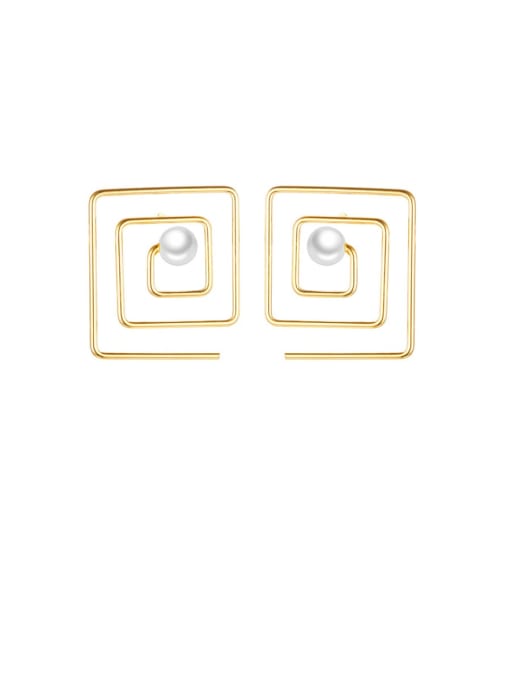 LI MUMU Stainless Steel Imitation Pearl White Geometric Minimalist Stud Earring 2