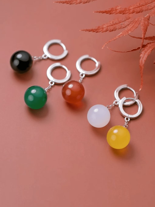 Rosh 925 Sterling Silver Natural Stone Ball Minimalist Huggie Earring