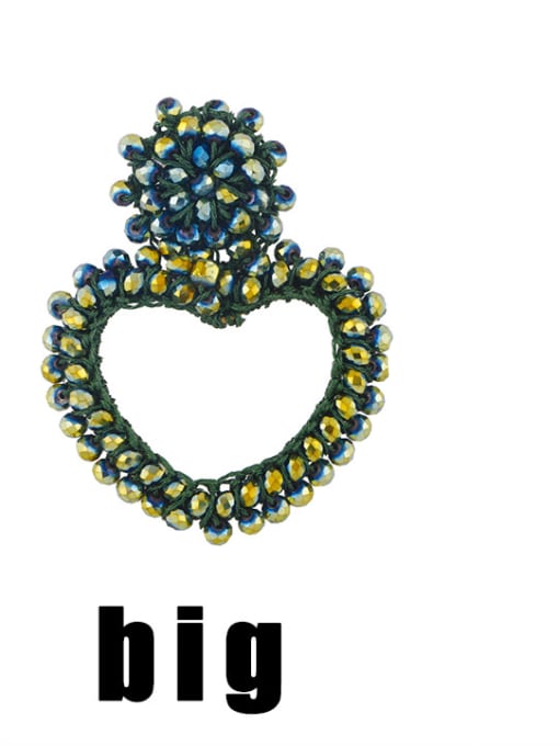 Green Large Brass Hand-woven rice beads heart earrings Drop Earring