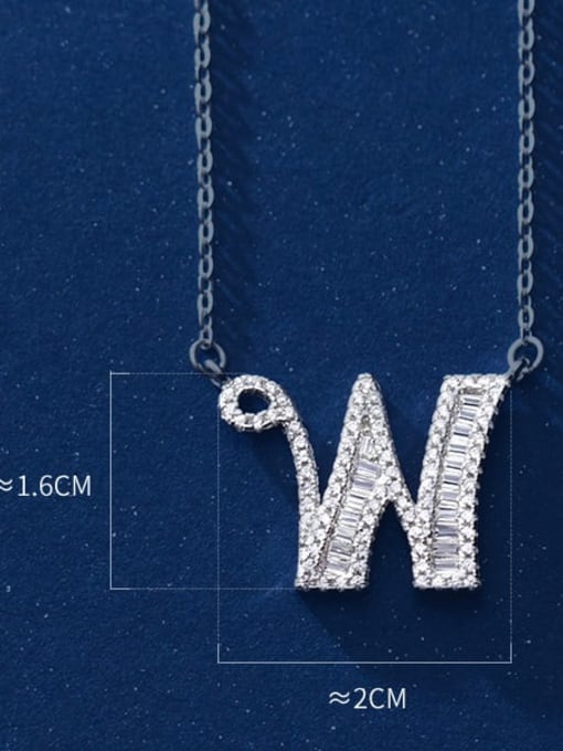 letter W 925 Sterling Silver Simple Fashion full diamond letters pendant  Necklace
