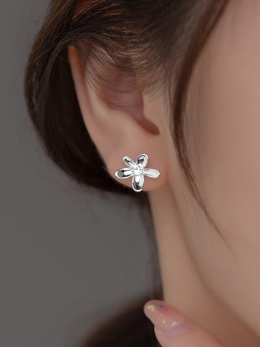 Rosh 925 Sterling Silver Rhinestone Flower Minimalist Stud Earring 1