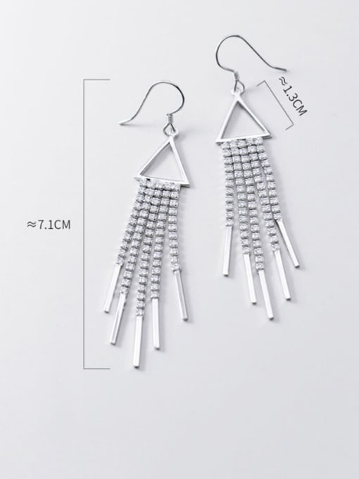 Rosh 925 Sterling Silver Cubic Zirconia  Geometric Classic Long Tassel  Hook Earring 2