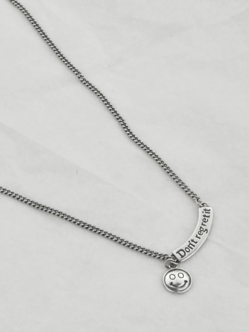 40+5cm(7.2g) Vintage Sterling Silver With Platinum Plated Fashion Smiley Necklaces