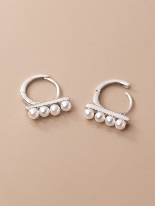 Rosh 925 Sterling Silver Imitation Pearl Geometric Minimalist Huggie Earring 3