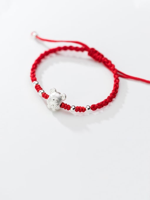 FAN 999  Fine Silver With  Cute  Mouse Red Rope Hand Woven Bracelets 1