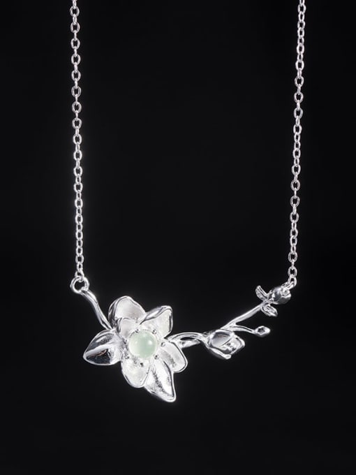 SILVER MI 925 Sterling Silver Flower Minimalist Necklace